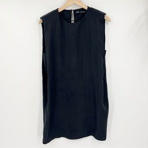 Zara Black Shoulder Pad 100% Lyocell Sleeveless Shift Dress Size US Small Mini